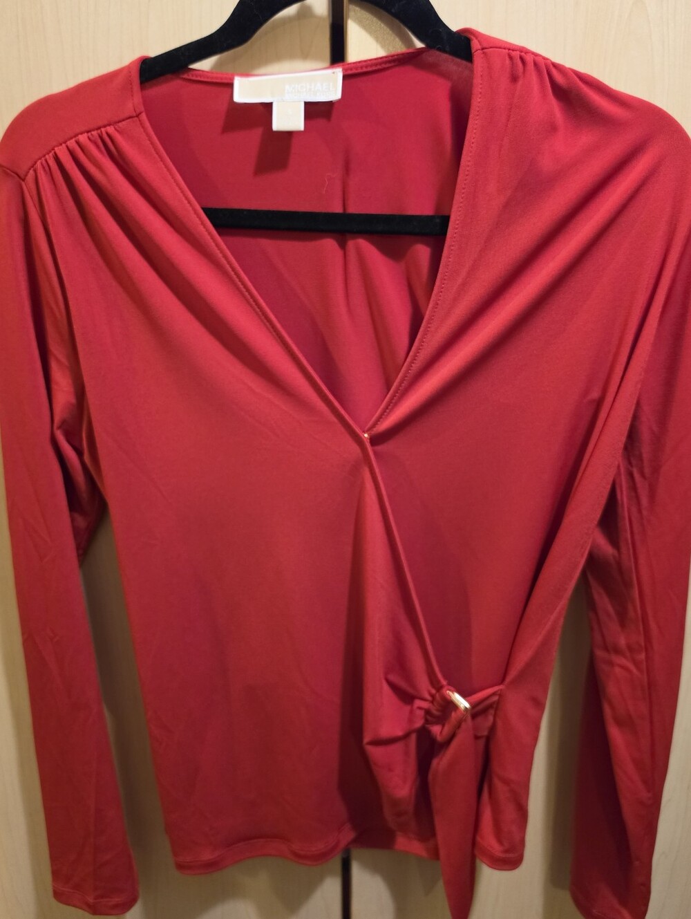 Michael Kors Red Wrap-Front Long Sleeve Top